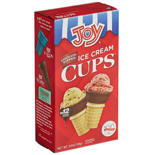 A box of JOY chocolate dipped flat bottom ice cream cones.
