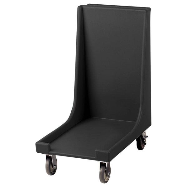 A black plastic cart with wheels.