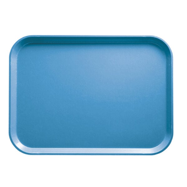 A blue rectangular tray with a white background.