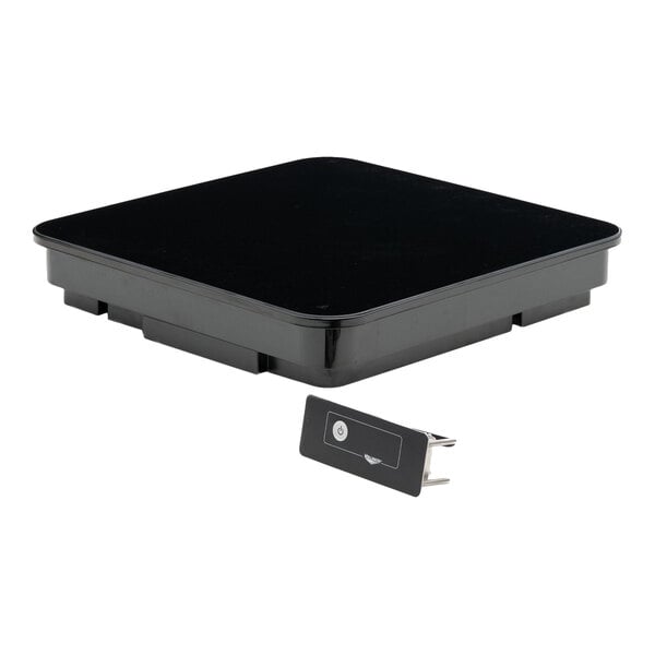A black square drop-in induction warmer with a separate rectangular control panel.