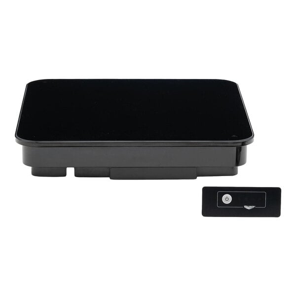 A black rectangular drop-in induction warmer with a separate control panel.
