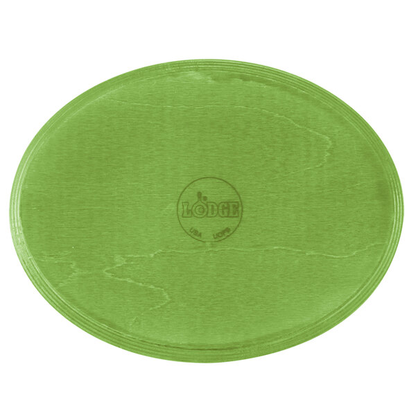 A green oval wood underliner with a logo.