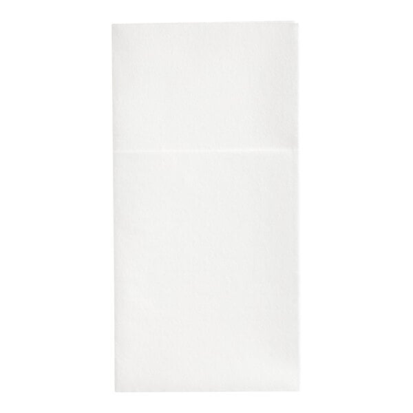A white rectangular linen-feel dinner napkin with a black border folded in half.
