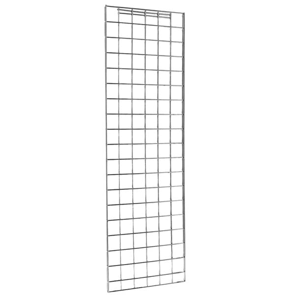 A chrome metal grid enclosure panel with wire mesh.