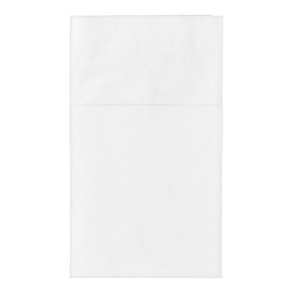 A white pocket fold dinner napkin.