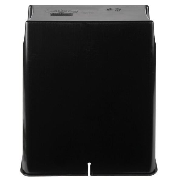 A black plastic box with a hole in the middle.