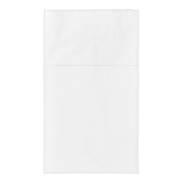 A white pocket fold dinner napkin.