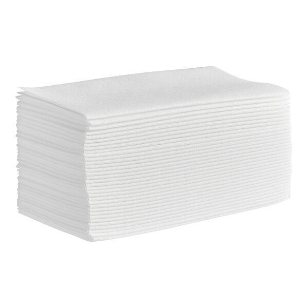 A pack of white Choice Linen-Feel paper dinner napkins.