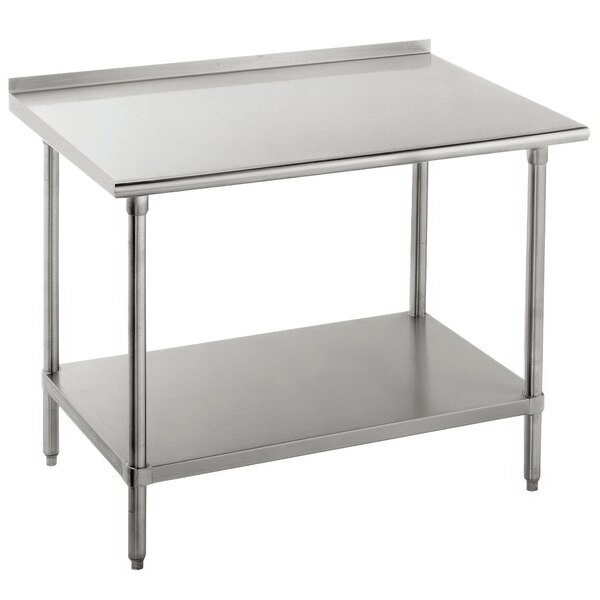 An Advance Tabco stainless steel work table with undershelf.