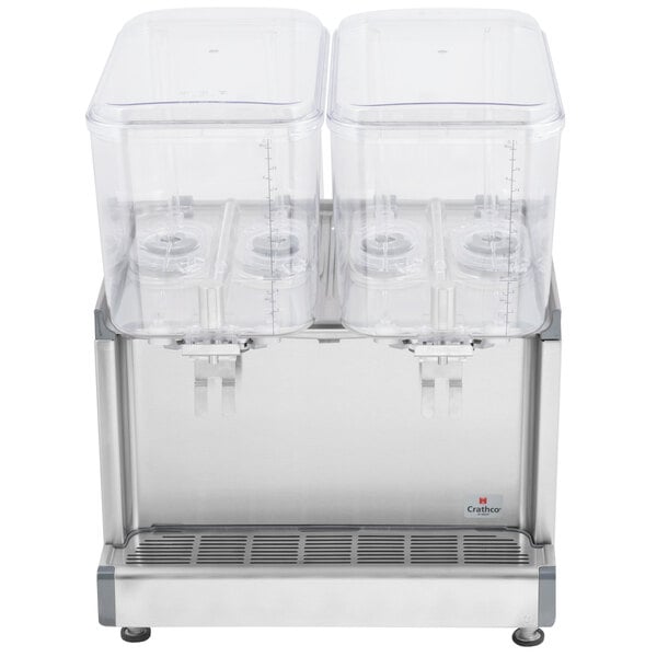 A Crathco Simplicity Bubbler Series beverage dispenser with two clear containers on top.