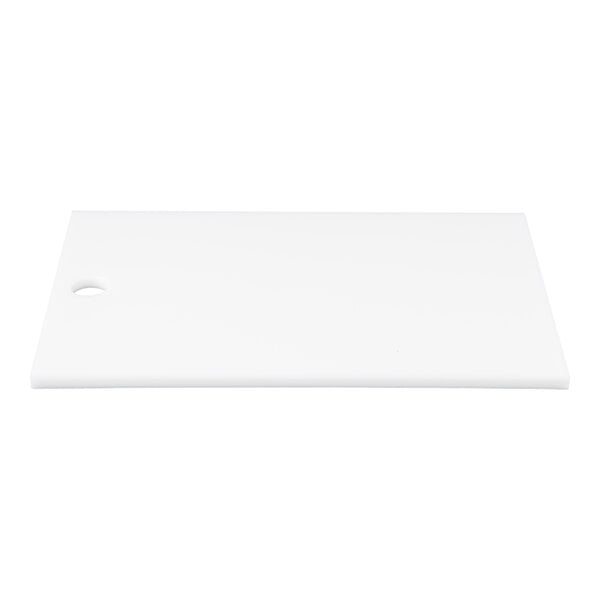 A rectangular white plate with a small round hole near one corner, shown against a plain background.