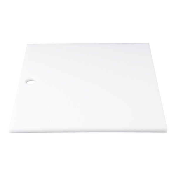 A rectangular white plate with a rounded hole near one corner, shown on a plain background.