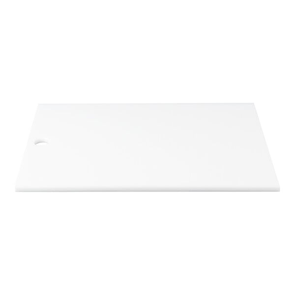 A rectangular white plate with a small round hole near one corner, shown on a plain background.