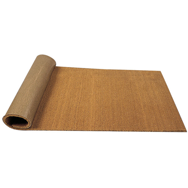 A rolled up natural tan Cactus Mat cocoa brush scraper mat.