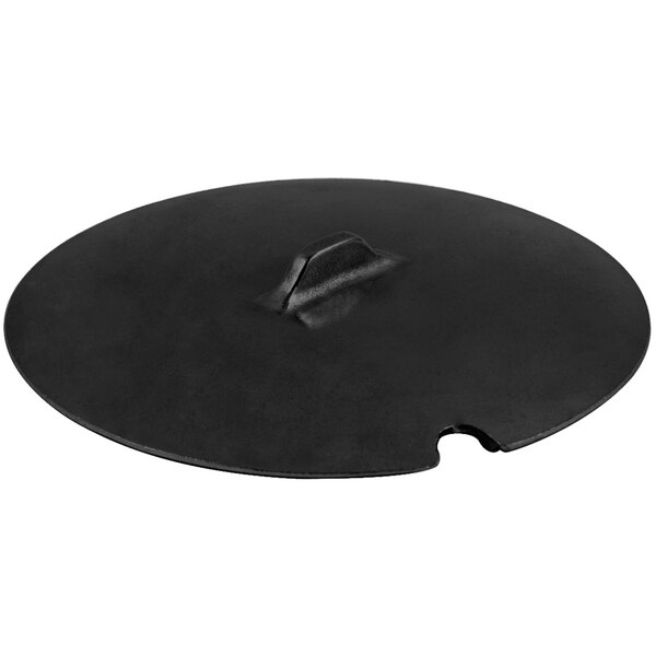 A black round Bon Chef cast aluminum kettle cover with a handle.