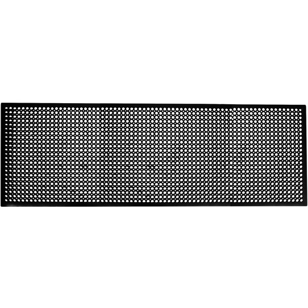 A black rectangular rubber mat with holes in it.