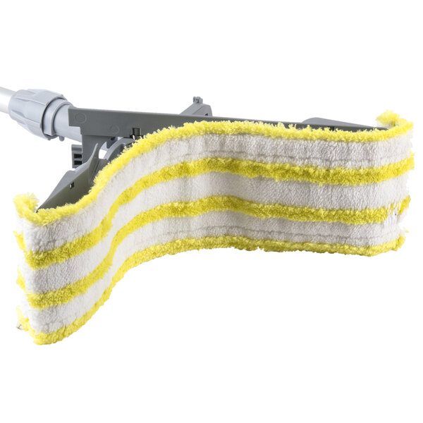 A yellow and white striped Unger SmartColor MicroMop pad.