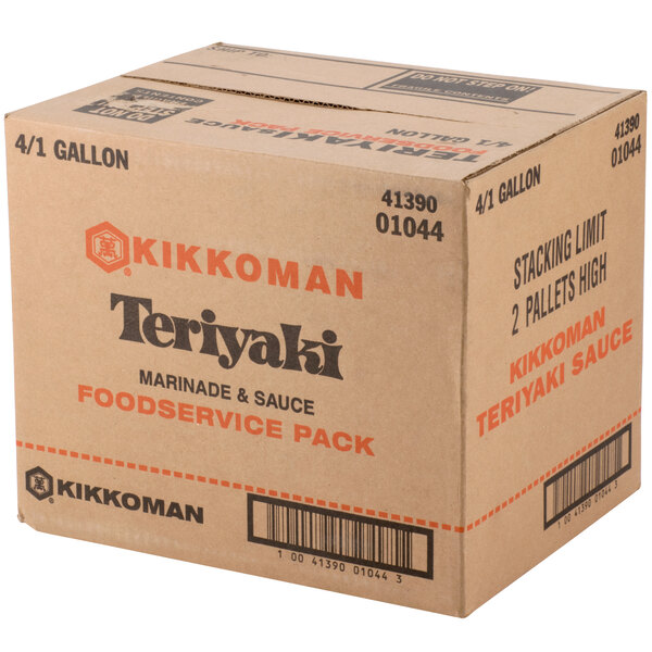 A brown box of Kikkoman Teriyaki Marinade and Sauce with black and red text.