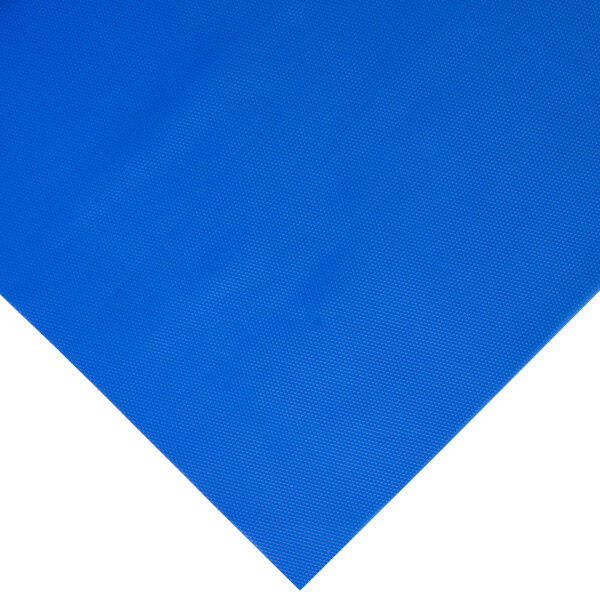 A blue plastic table cover on a white surface.
