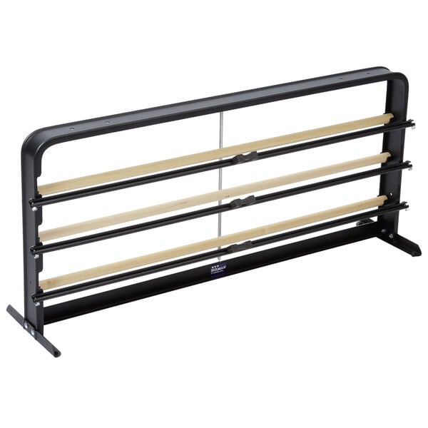A black metal Bulman countertop rack with three paper cutter rolls.
