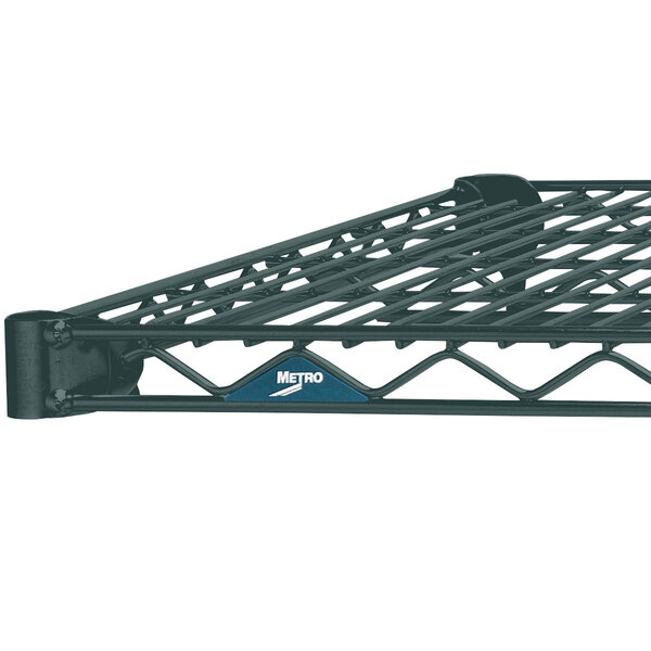 a metal rack with a blue handle