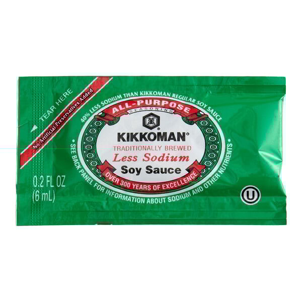 Kikkoman Less Sodium Preservative Free Soy Sauce 6 mL Packet - 200/Case