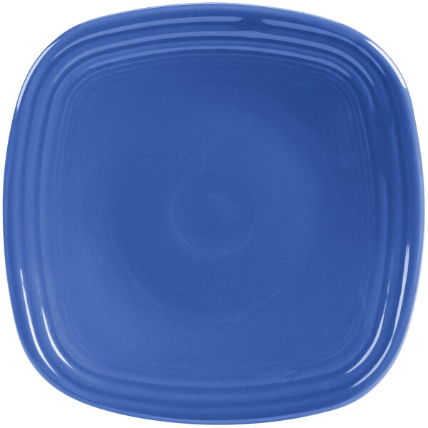 A blue square Fiesta® salad plate with a white background.