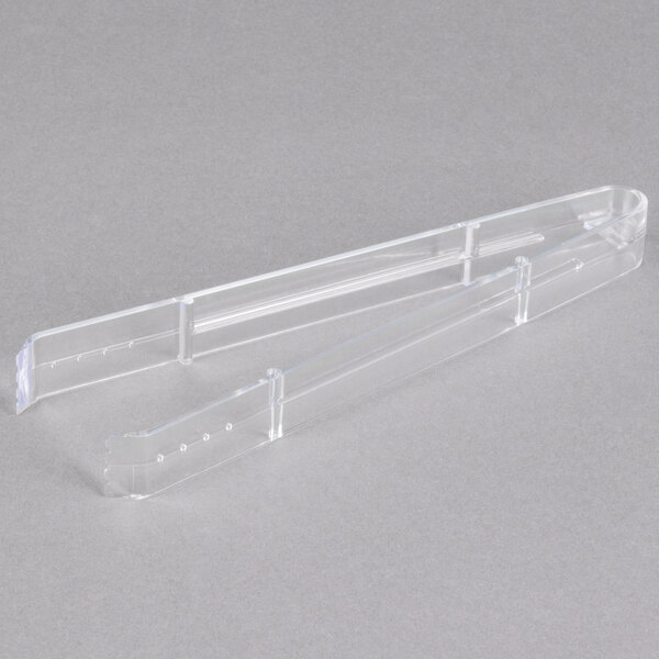 Clear plastic tongs with two handles.