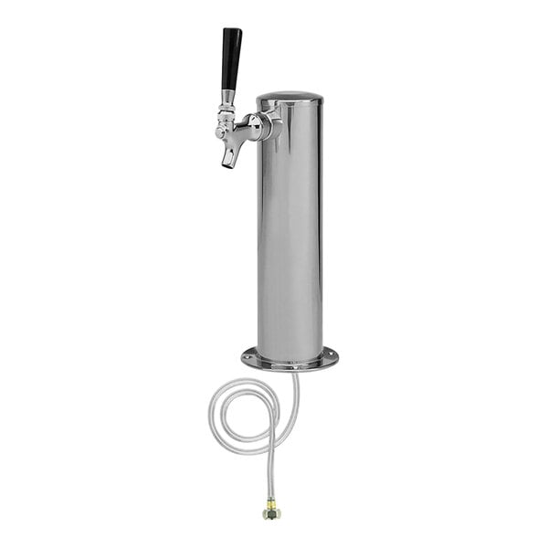 A Micro Matic stainless steel beer tap with a hose attached.