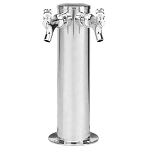 A stainless steel Micro Matic 2 tap tower with black handles.