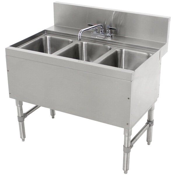 Advance Tabco Prb 24 33c 3 Compartment Prestige Series Underbar Sink With Deck Mount Faucet 25 X 36