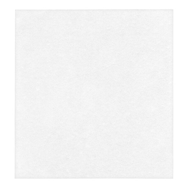 A white, linen-feel flat-packed dinner napkin measuring 16 by 15 inches.