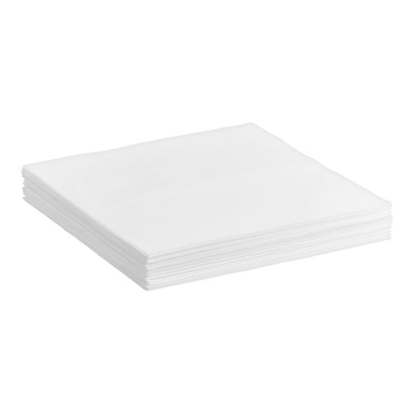 A stack of white linen-feel flat-packed dinner napkins.