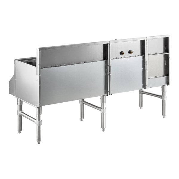 A stainless steel Advance Tabco Prestige Uni-Serv Speed Bar with a right side ice bin.