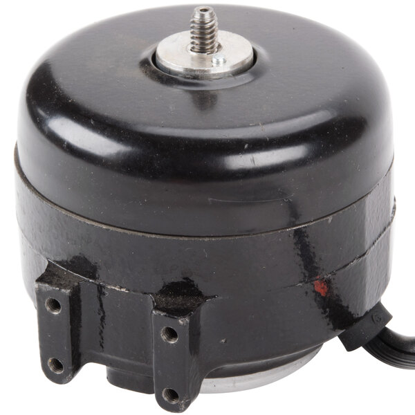 A black Grindmaster Cecilware condenser fan motor with a metal cover.
