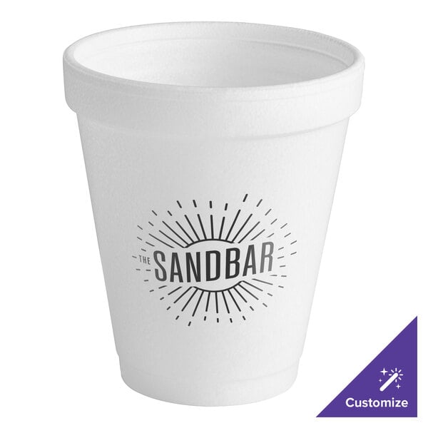 A white Dart styrofoam cup with black text on it.