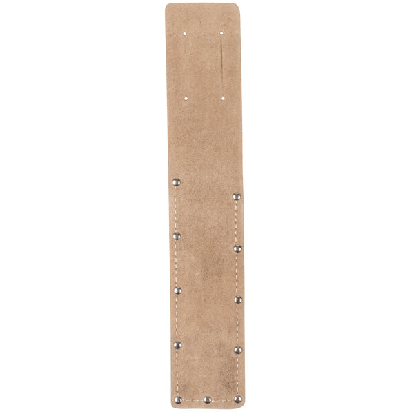 A brown leather sheath with silver rivets.