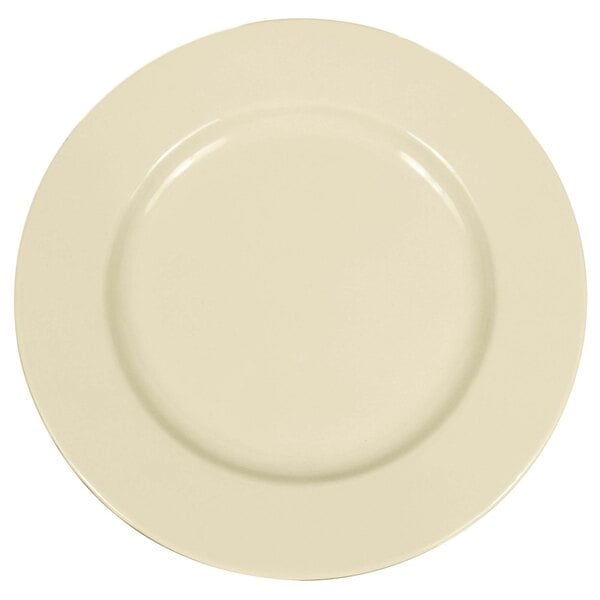A white Elite Global Solutions melamine plate with a white rim.