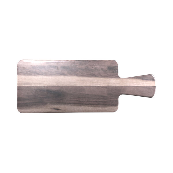 An Elite Global Solutions rectangular faux hickory wood serving board with a handle.