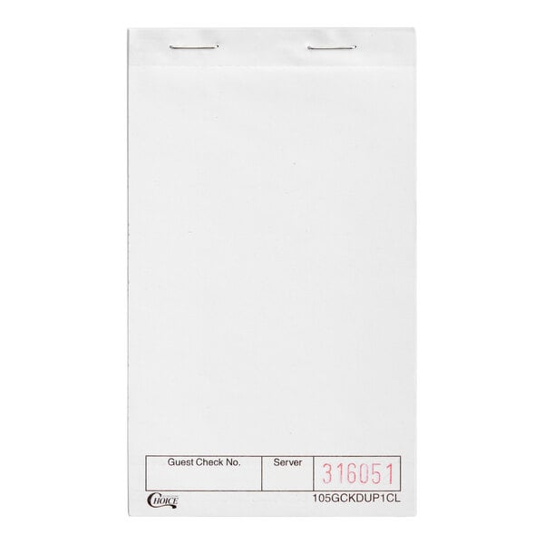 Choice 1 Part White Blank Guest Check - 100/Case