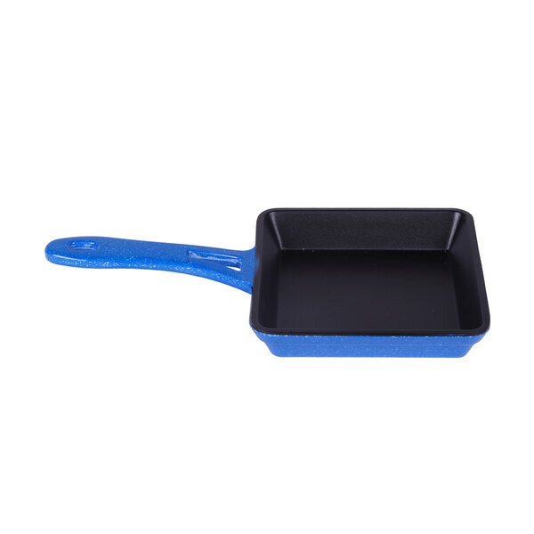 An Elite Global Solutions blue square pan with a handle.
