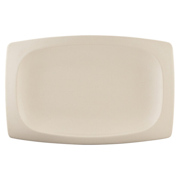 A rectangular papyrus-colored melamine platter.