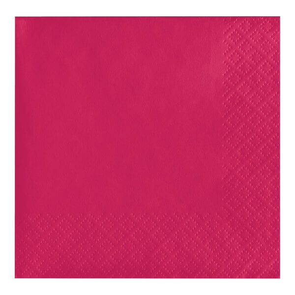 A Creative Converting Hot Magenta Pink paper napkin with a square pattern.