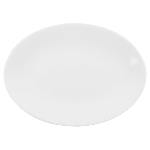 A white oval platter with a white rim.