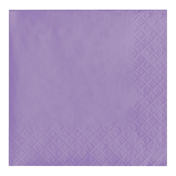 A Creative Converting Luscious Lavender purple beverage napkin with a white square design.