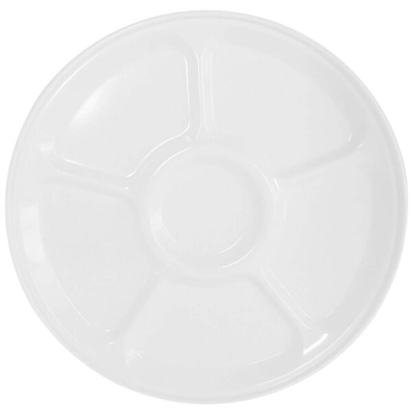 A white Elite Global Solutions Merced tray with six compartments.