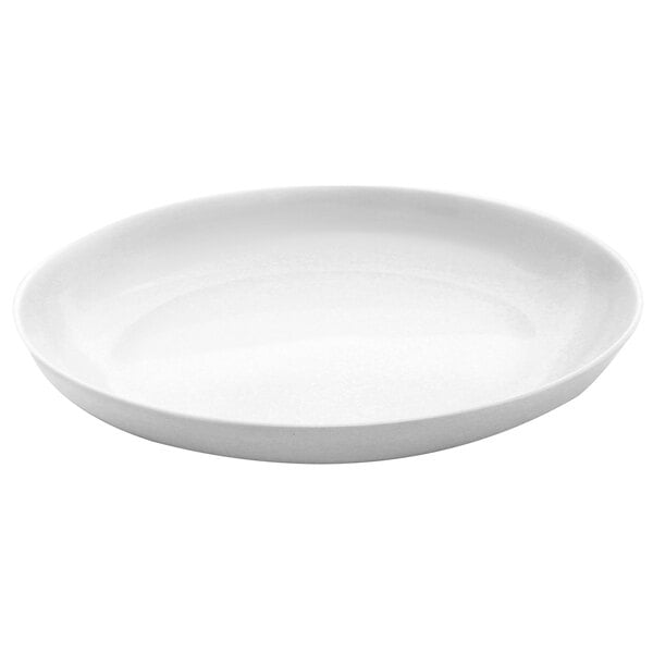 A white oval platter with a rim.
