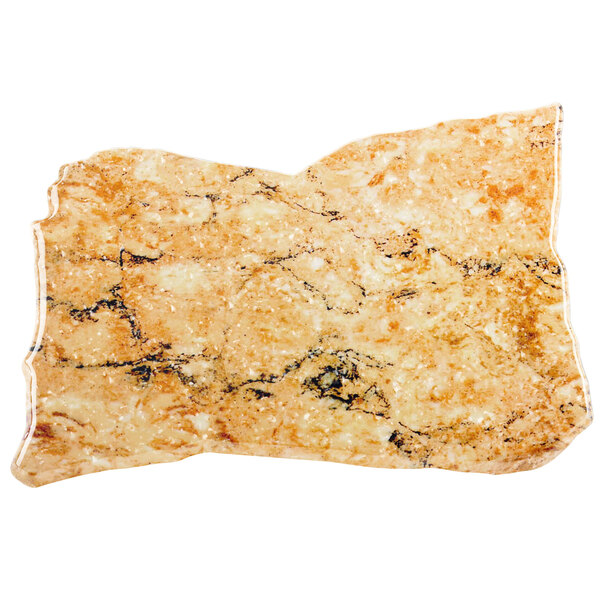 An irregular stone platter with a rustic granite pattern.
