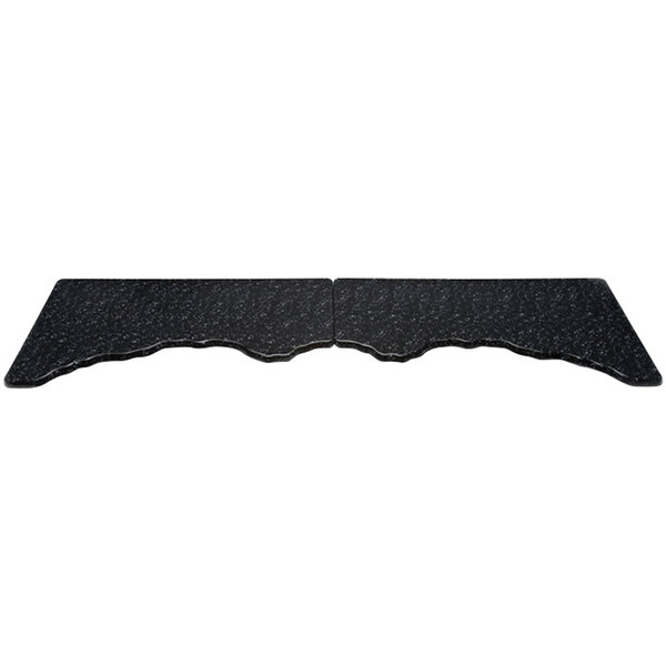 A black rectangular Elite Global Solutions granite riser with three straight edges and an irregular front.