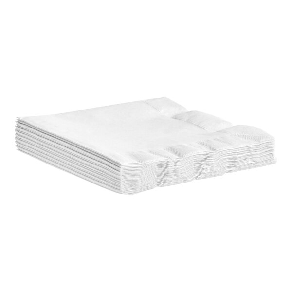 A stack of Creative Converting white 3-ply paper napkins.